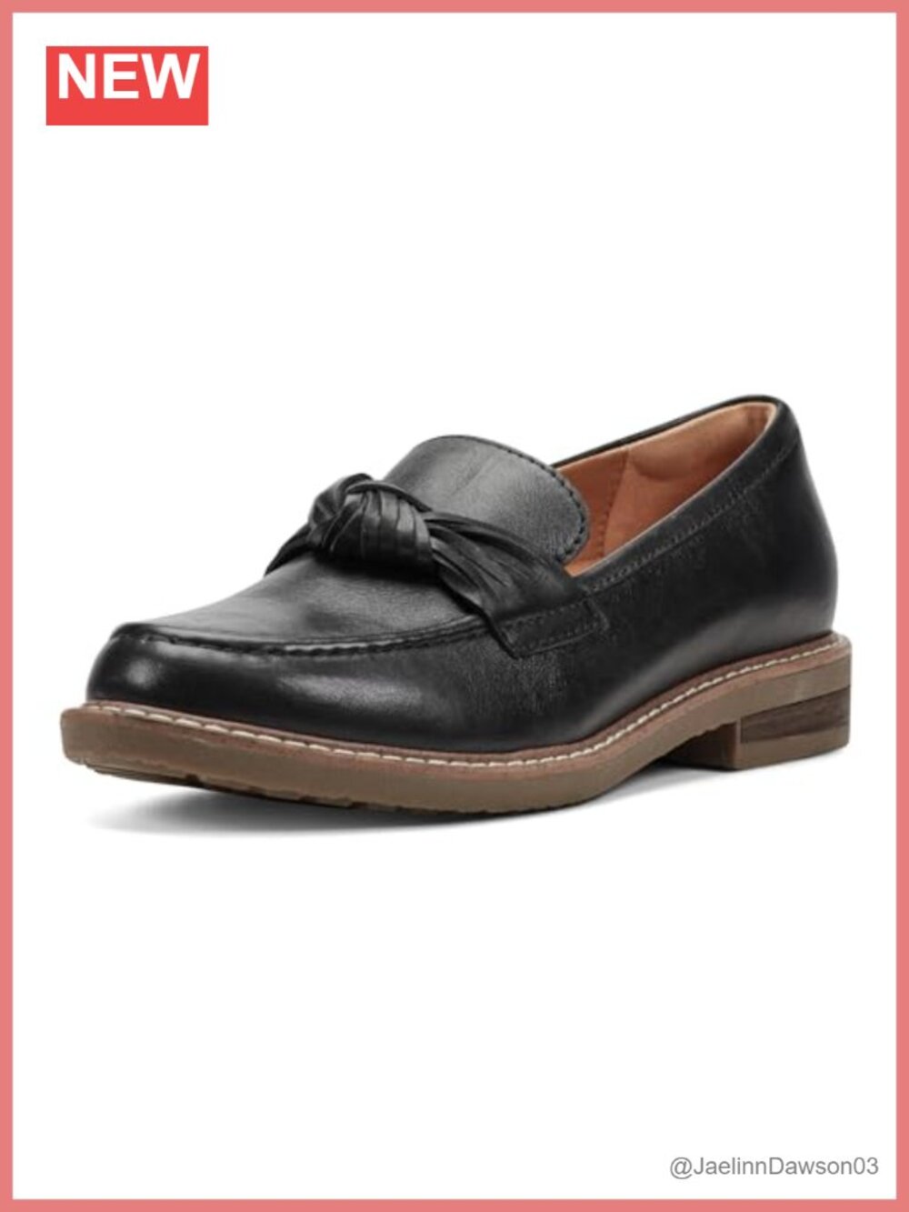 Women's Leather Loafers Cushioned Insole Lightweight Almond Toe Block Heel